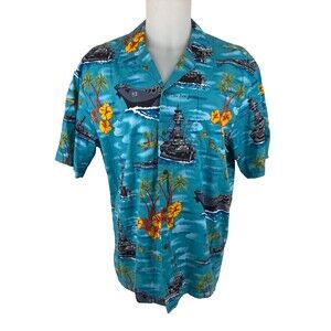Kalaheo Men XL Hawaiian Shirt Blue Ships Of Pearl Harbor Tropical